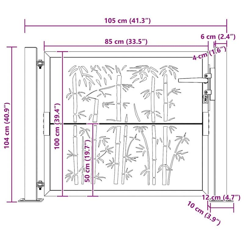 vidaXL Garden Gate Corten Steel Bamboo Design