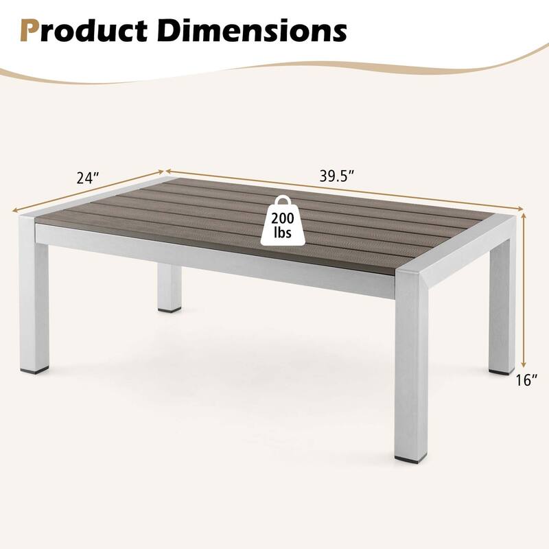 Patio Aluminum Coffee Table Outdoor Rectangular Cocktail Accent Table