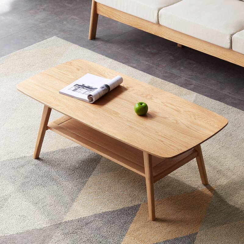 Christopher Knight Home - Hudson Solid Oak Coffee Table with Storage Shelf for Living Room & Home Office