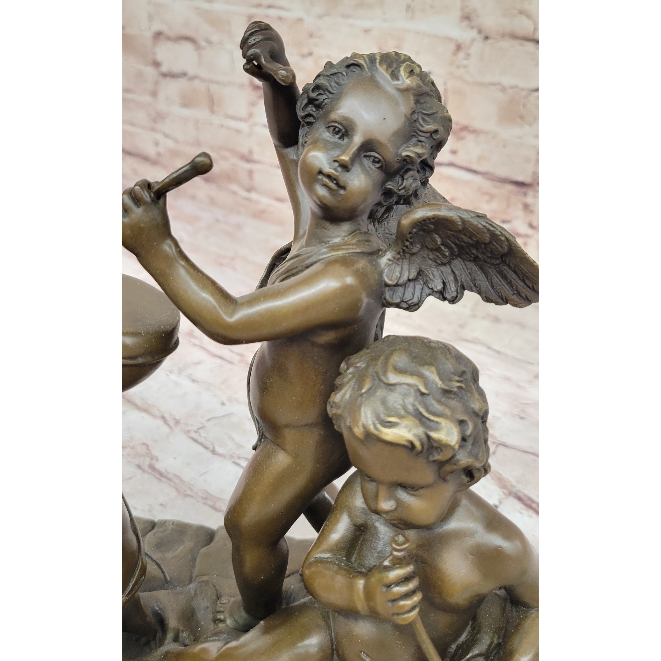 Three Cherubim Winged Cherub Baby Angel Putti Sculpture On Marble Base, image size:2268x2268