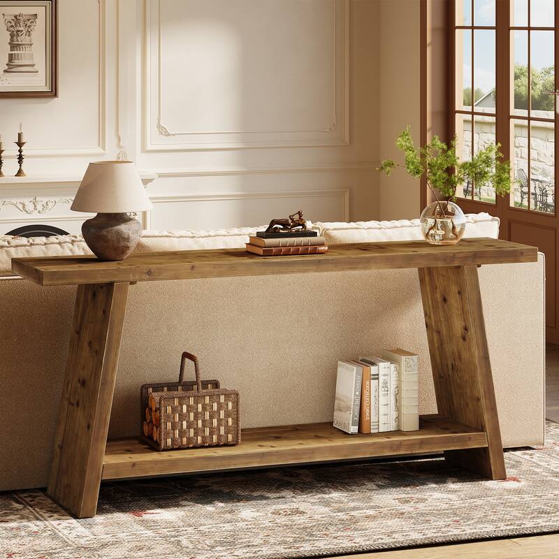 70.9" Solid Wood Console Table 2-tier Narrow Long Sofa Table