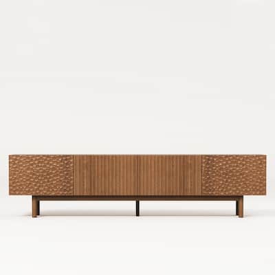 86.6'' Modern Wood TV Stand with Textured Doors & Storage, Media Console for Living Room & Bedroom, Fits TVs up to 90''