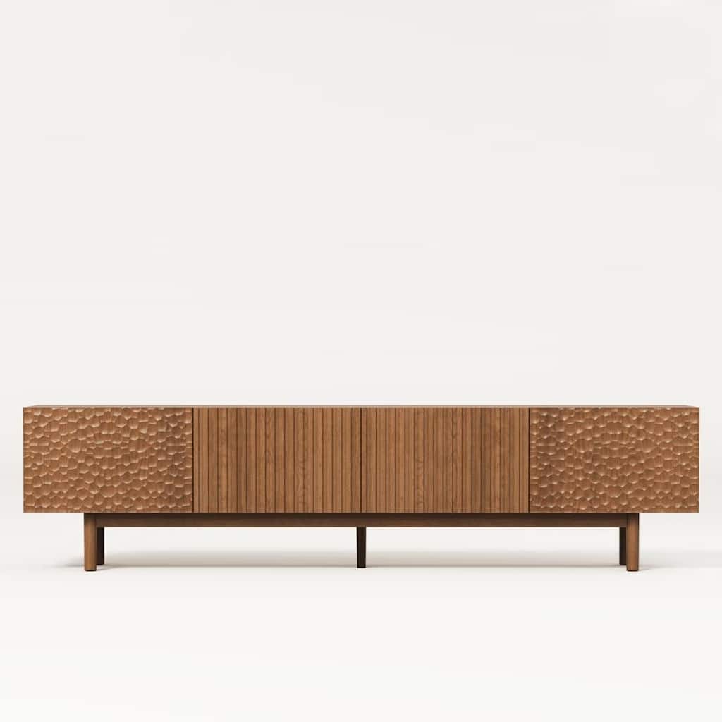 86.6'' Modern Wood TV Stand with Textured Doors & Storage, Media Console for Living Room & Bedroom, Fits TVs up to 90''