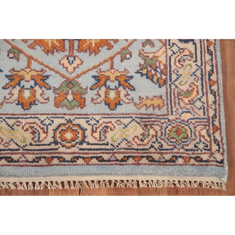 Light Blue Heriz-Serapi Accent Rug Hand-Knotted Floral Wool Carpet - 2'11"x 5'1"