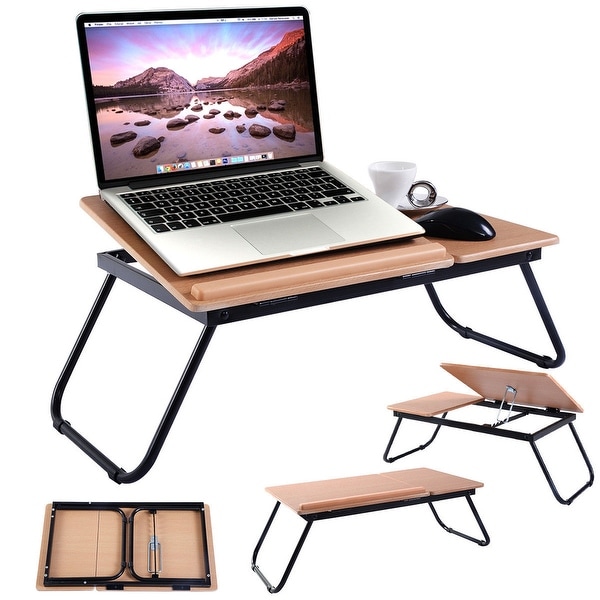 Gymax Foldable Laptop Notebook PC Desk Table Adjustable Steel Stand
