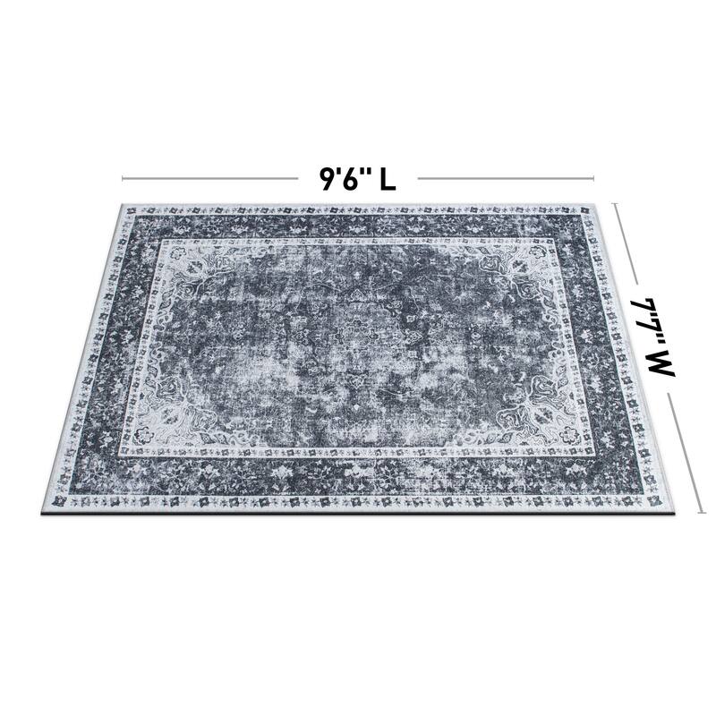 Traditional Distressed Medallion Machine Washable Area Rug