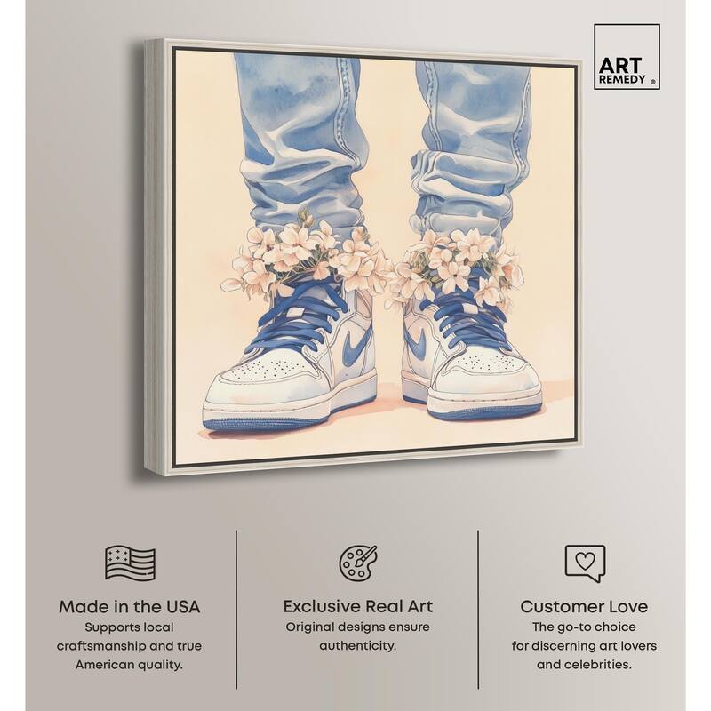 Gentle Blue Sneakers and Flowers Canvas by Art Remedy