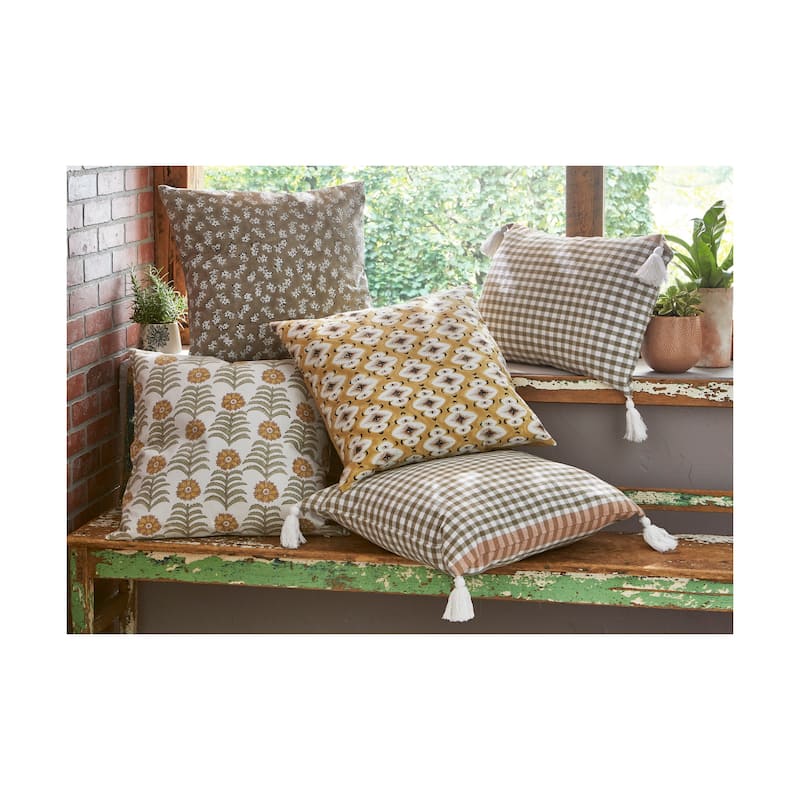22"x22" Black Honeysuckle Block Print Cotton Accent Decorative Throw Pillow Poly Filled Removable Insert Square - 22 x 22