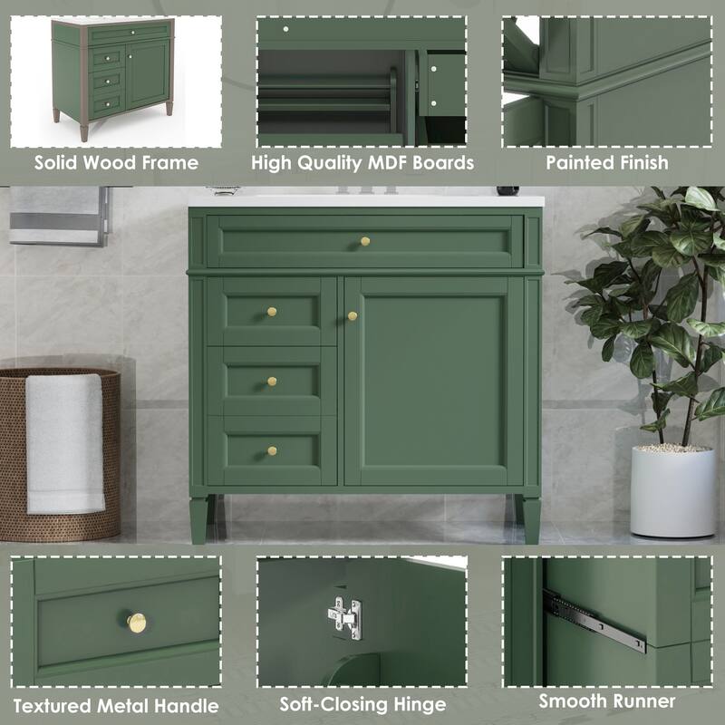 30''/36'' Bathroom Vanity with Top Sink, Modern Bathroom Storage Cabinet with 2 Drawers, a Tip-out Drawer & Adjustable Shelf