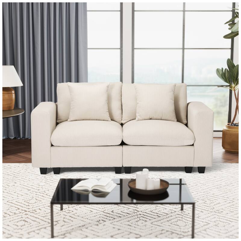 Hamilton Corduroy Upholstered Modular Loveseat with USB Port