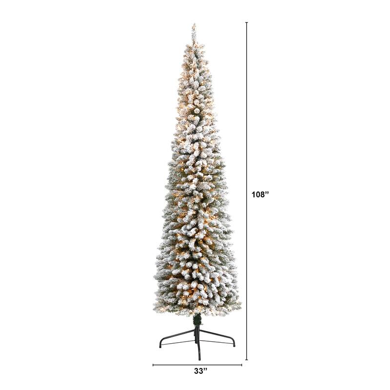 9Ft Pencil Christmas Tree Pre-Lit, Skinny Artificial Tree with 600 Lights, Holiday Decor - Green - 108