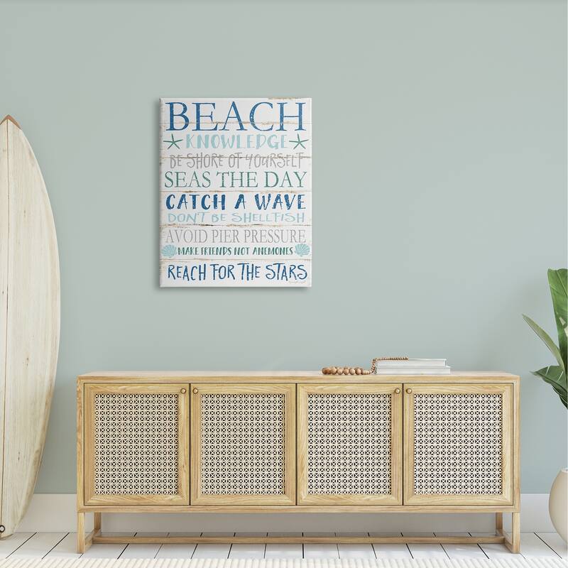 Stupell Beach Knowledge Blue Aqua and White Planked Look Sign, 11 x 14, Proudly Made in USA - Multi-Color