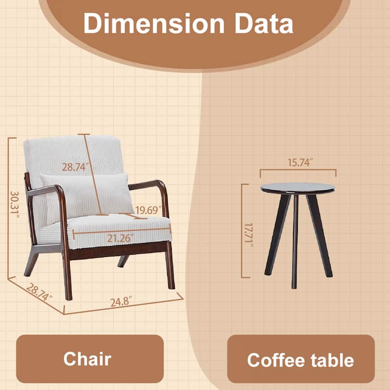 Mid-Century Modern Accent Chair&Coffee Table Set, Suitable for Living Rooms and Bedroom Relaxation Areas