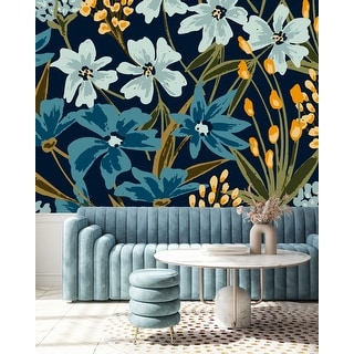Orange Little Flowers and Blue Flowers Wallpaper Peel and Stick and ...