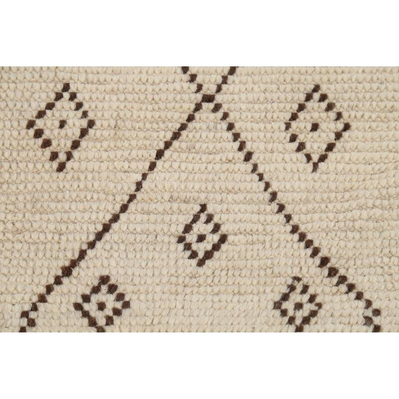 Ivory Geometric Moroccan Oriental Accent Rug Handmade Wool Carpet - 2'10"x 5'7"