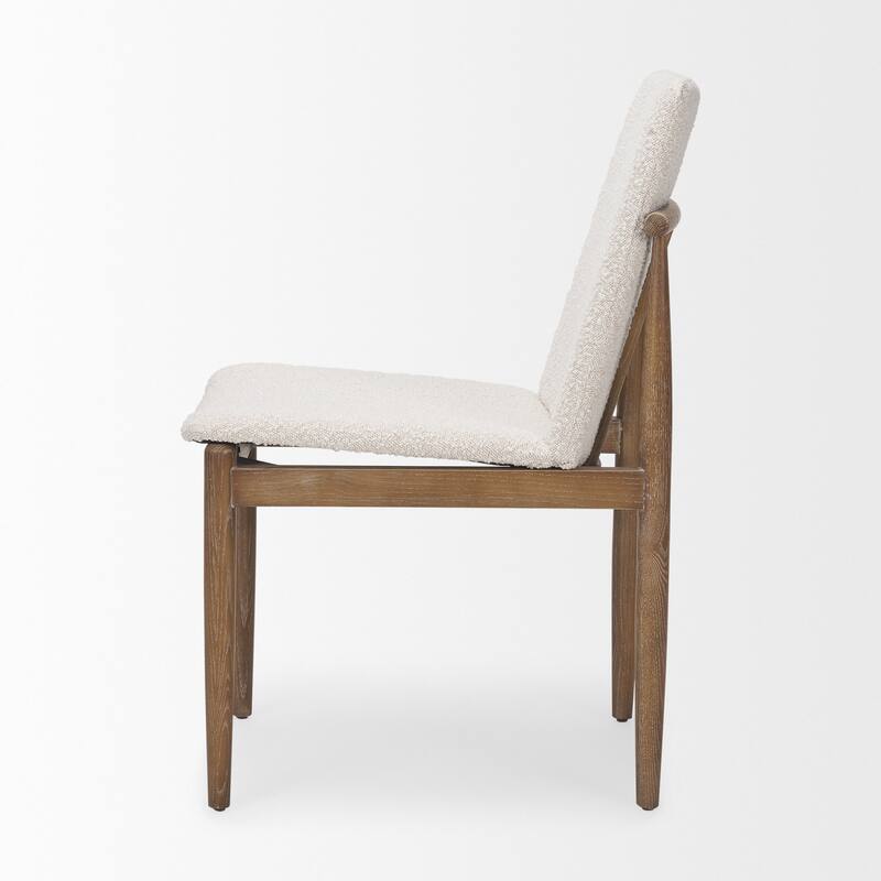 Cavett Cream Boucle Upholstered Seat W/Dark Brown Wood Frame Dining Chair
