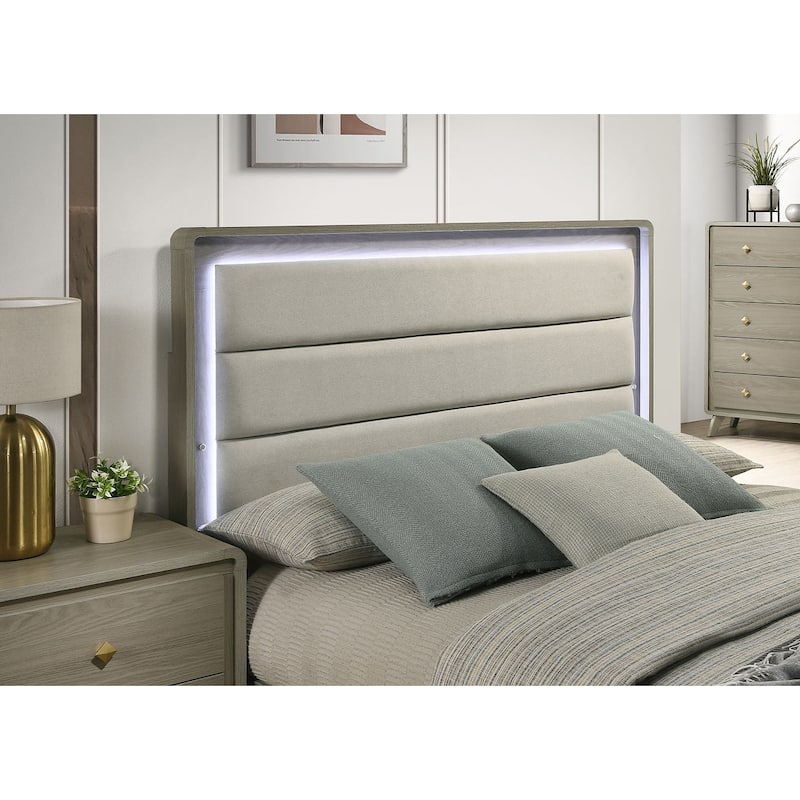 Contemporary Gray Finish 1PC LED Upholstered Bed
