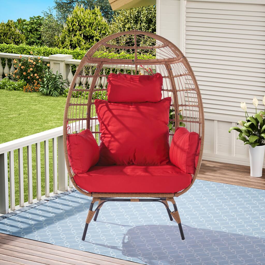 Wicker Egg Chair, Oversized Outdoor Lounger for Patio, Backyard, Living Room