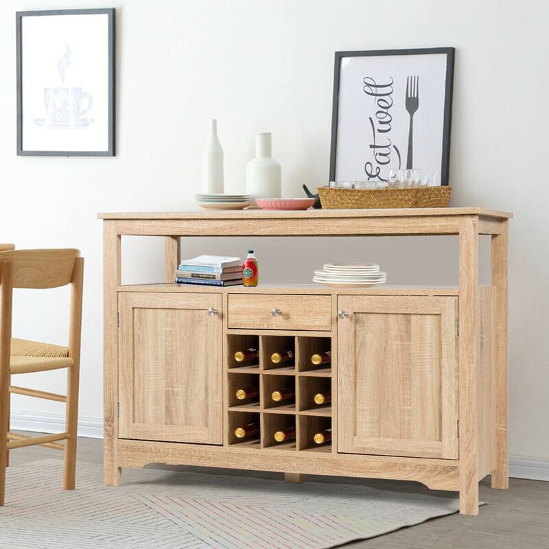 Gymax Buffet Server Wine Cabinet Console Table Dining Room Natural