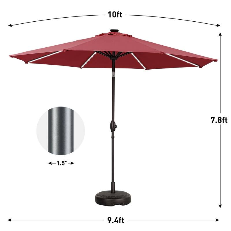 Autlaycil 10ft Solar LED lights Outdoor Patio Umbrella With Base