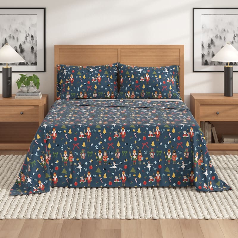 Linery & Co. Christmas Turkish Cotton Double-Brushed Flannel Bed Sheet Set - Twin - Nutcracker