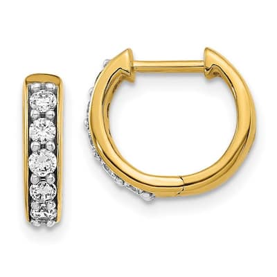 Curata 14k Yellow Gold Diamond Hoop Earrings - 11x12mm Wide 2mm Thick