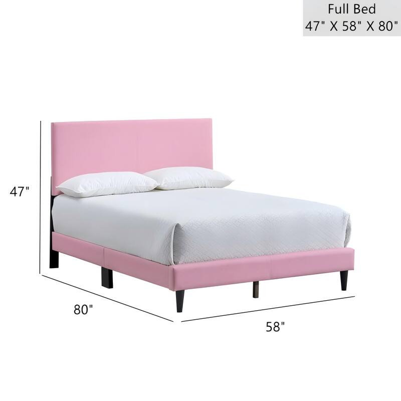 Modern Pink Faux Leather Full Bed Frame with Adjustable Headboard