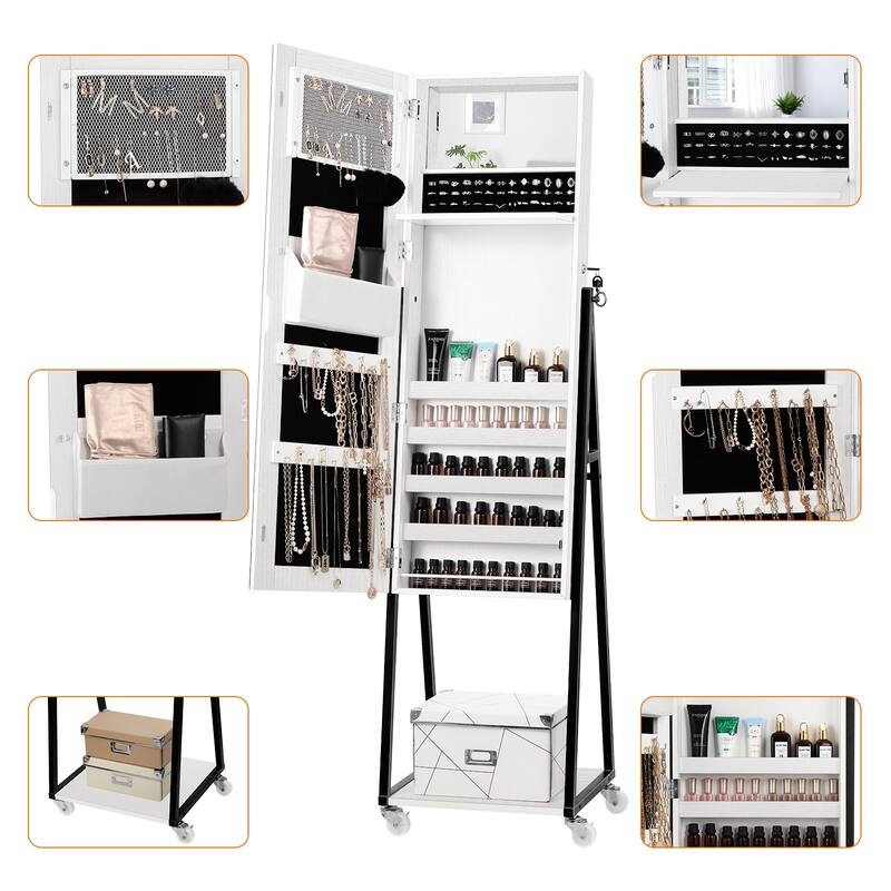 Lockable Mirror Jewelry Cabinet Armoire