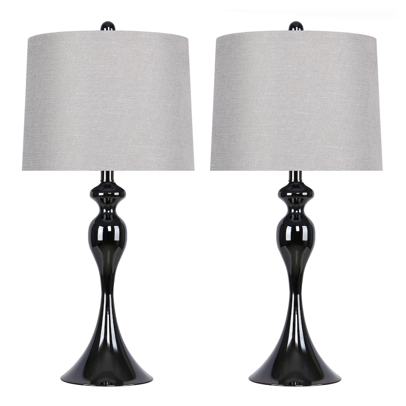 Ashland 27" Metal Table Lamp (Set of 2) - Gun Metal/Light Grey Textured Linen
