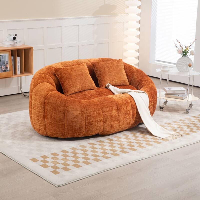 Modern Chenille 2-Seater Bean Bag Chair with 2 Pillows - Orange