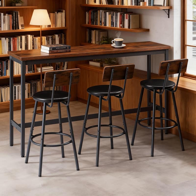 Bar Table and Chairs Set for 3, 4 Piece Industrial Dining Table Set with 3 PU Upholstered Bar Stools