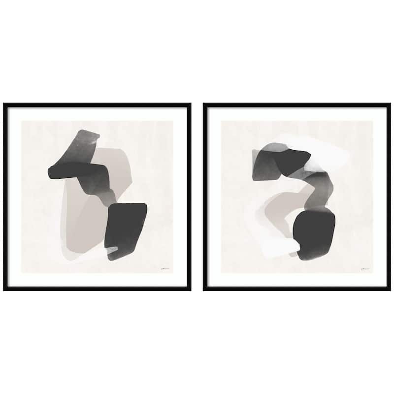 Kate and Laurel Abstract Neutral 01 & 02 2 Piece Framed Wall Art Print Set by Gabrielly Guedes - 2 Piece Set 33x33 - Black