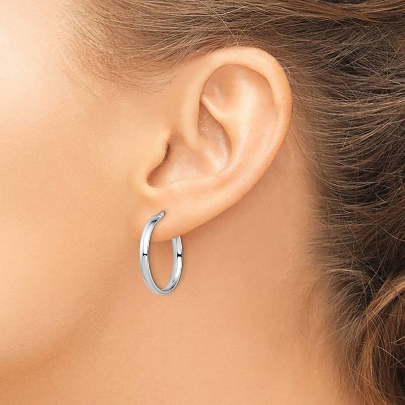 Curata 10k White Gold Italian Polished 3mm Domed Hoop Earrings -