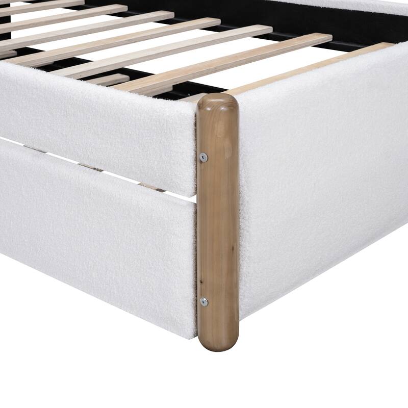 Twin Size Upholstered Platform Bed Frame with Trundle and Wood Supporting Feet, No Box Spring Needed, Bedroom Furniture