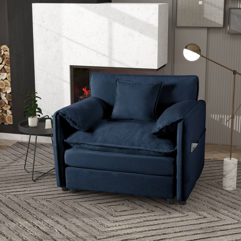 Chenille Upholstered Accent Chair / Oversized Single Sofa Lounge Chair / Deep Seat Reading Sofa Armchair - Blue