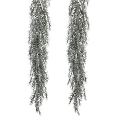 Sullivans 6'9" Artificial Weeping Pine With Snow Garland - Set of 2 - White - 6'9"L x 8"W x 10"H