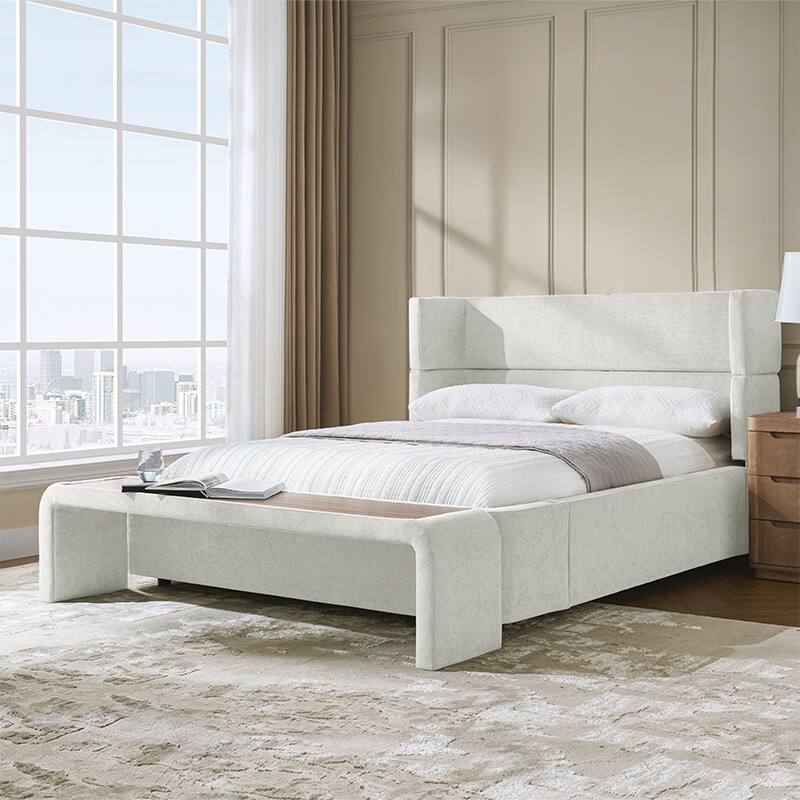 Kenneth Mordern Upholstered Bed with Four Interchangeable Configurations and Bed Tabled by HULALA HOME - Ivory - Queen