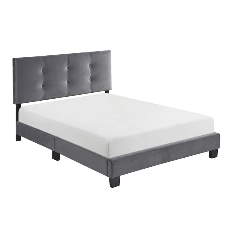 Full Size Velvet Platform Bed with Adjustable Height Headboard and Button Tufted Design