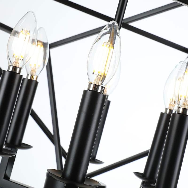 29.5" Open Work Large Cube Lantern Cubist Pendant Light Iron Art Design Pendant Ceiling Light Fixture Frame - Black