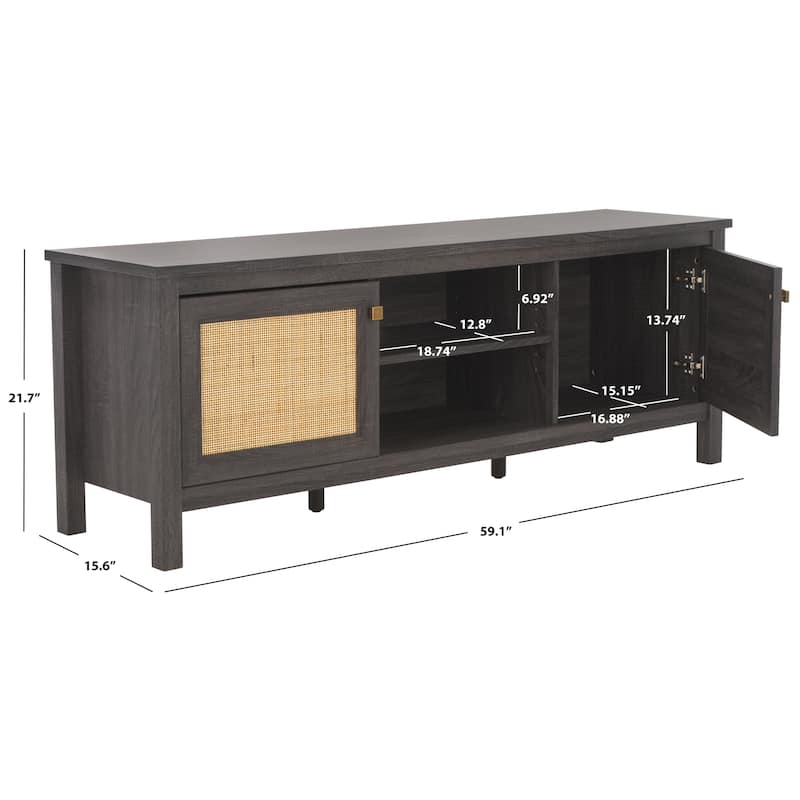SAFAVIEH Home Evane 2 Door Media Stand - 59Wx16Dx22H - Distressed Black/Natural