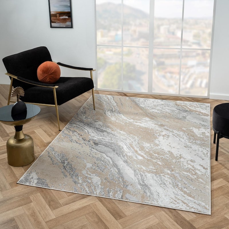 Luxe Weavers Modern Abstract Swirl Metallic Indoor Area Rug - 5x7 - Beige