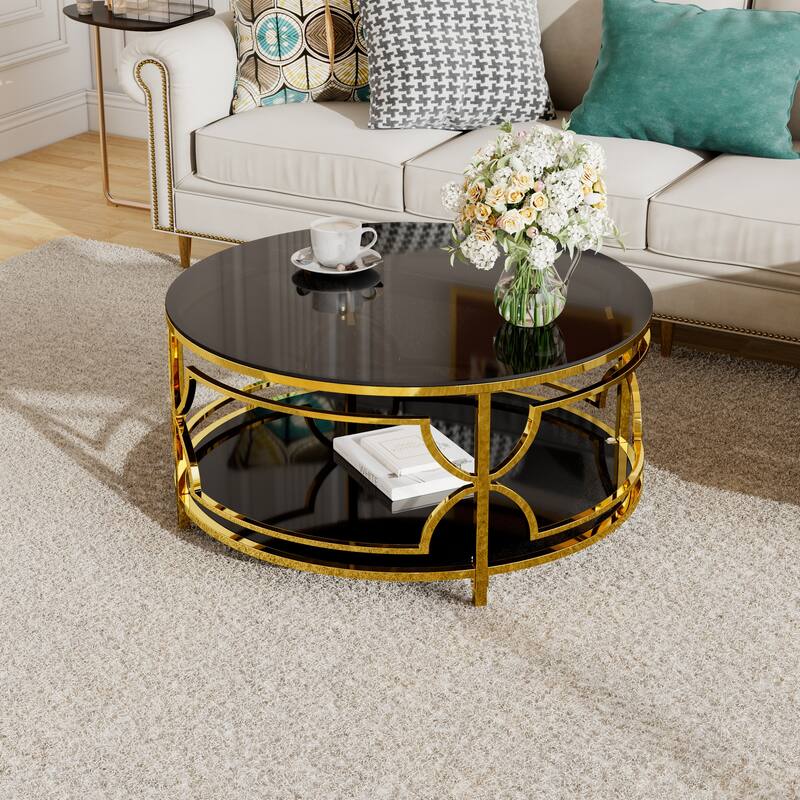 Coffee Table Round Room Table, Stainless Steel Irregular Leg Tempered Glass Top