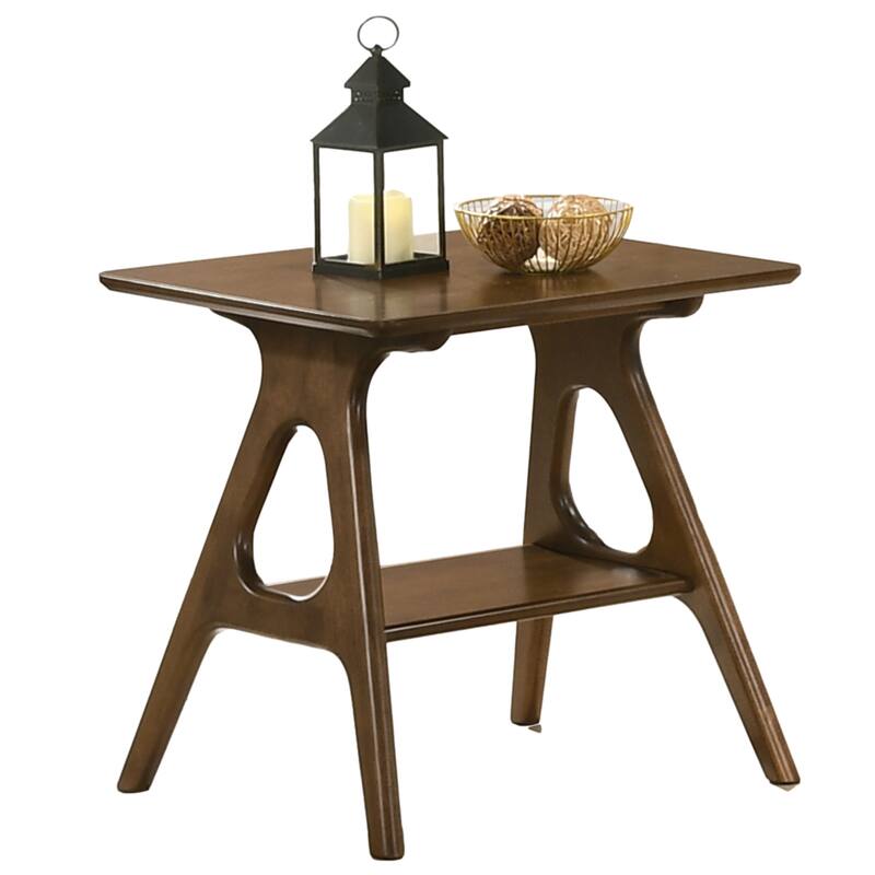 21" Mid-Century Modern Wooden End Table with Storage Shelf and Slightly Tapered Legs