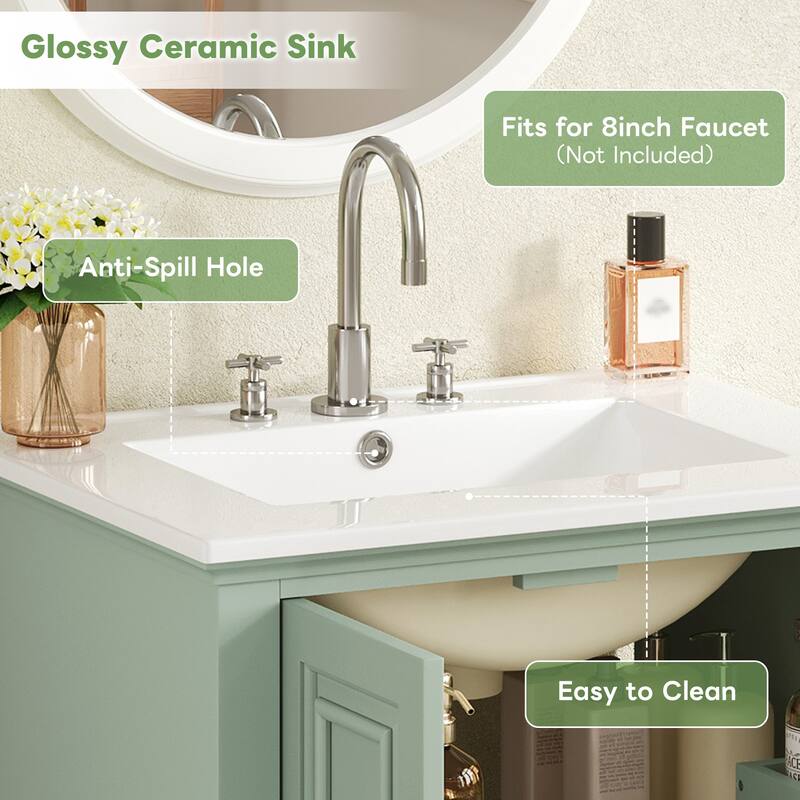 Bathroom Vanity with Ceramic Sink, Bathroom Storage Cabinet with Soft Closing Doors