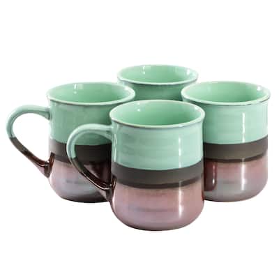 Gibson Home Copper Tonal 4 Piece Stoneware Cup Microwave Safe Set with Glaze Finish - 18 Ounce