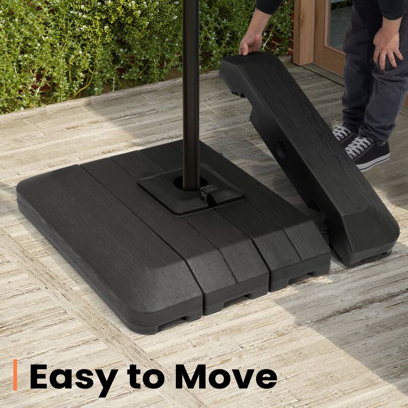 10 X 13 FT Outdoor Patio Cantilever Umbrella with Solar Lights 4-Piece Premium Base Double Canopy 360 Rotation Tilt