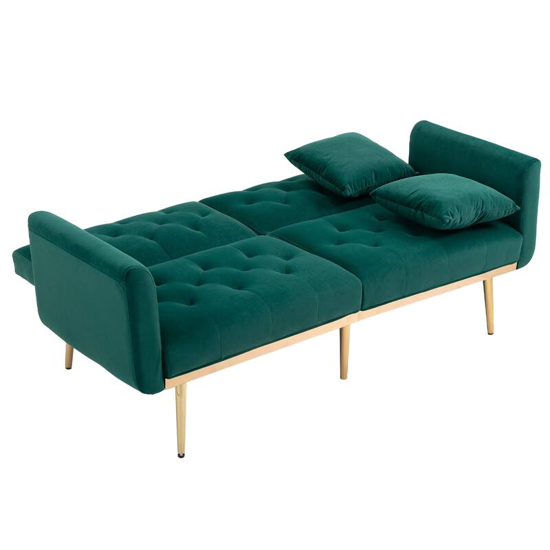 65.35" Velvet Futon Sofa Bed with Adjustable Backrest