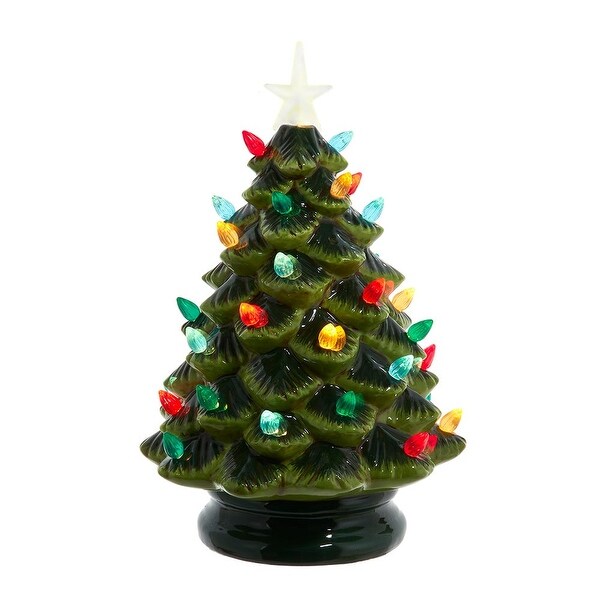 Kurt Adler 12-Inch Battery Operated LED Lighted Ceramic Green Tree