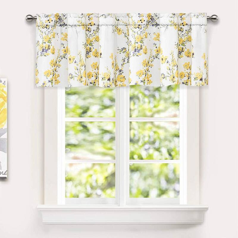 DriftAway Blossom Abstract Floral Ink Painting Lined Window Valance