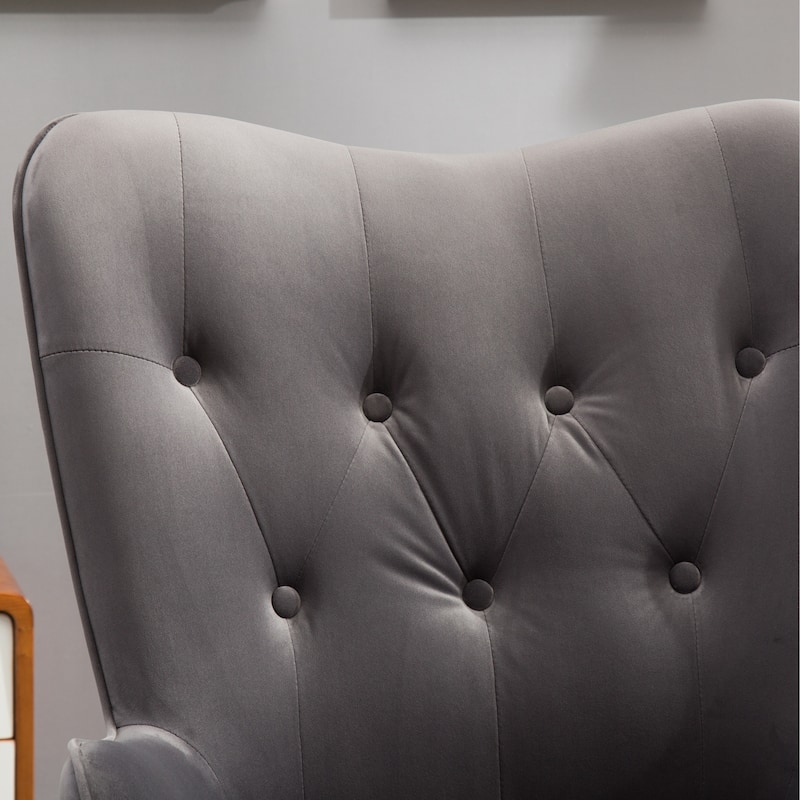 Gray Modern 30" Polyester Button Tufted Accent Chair with Solid Wood Frame for Living Room